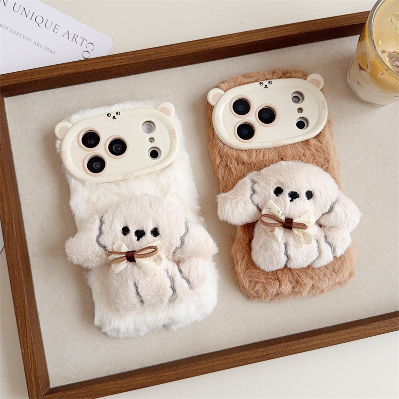 Phone Cases For Iphone 11 - ثلاثية الأبعاد الكرتون Bowknot جرو دافئ