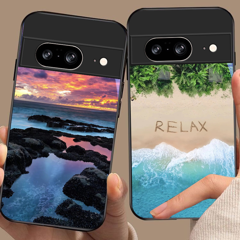 Phone Cases Google Pixel 10 - غطاء هاتف زجاجي أسود بتصميم مشهد